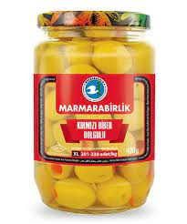 Marmarabirlik Kırmızı Biber Dolgulu Yeşil Zeytin - Kırmızı Biber Dolgulu Yeşil Zeytin (4XL) 400gr