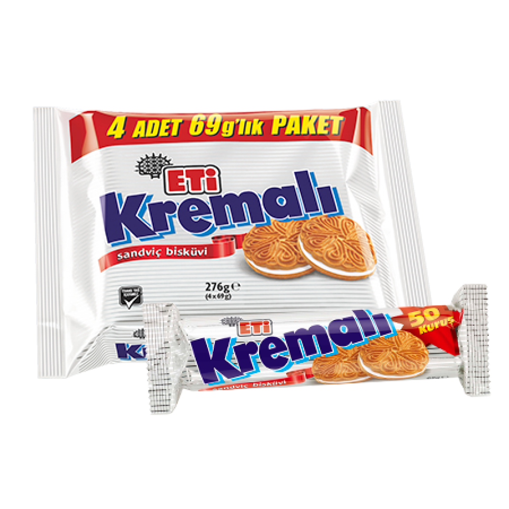 Eti Sandwich Cookie with Cream Filling - Kremali Biskuvi 77 gram x 4 Pieces