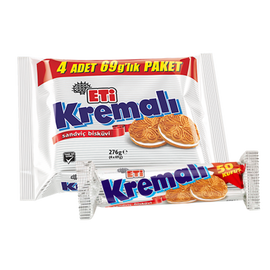 Eti Sandwich Cookie with Cream Filling - Kremali Biskuvi 77 gram x 4 Pieces