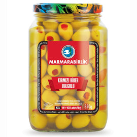 Marmarabirlik Green Olives Stuffed With Red Pepper - Marmarabirlik Kirmizi Bieber Dolgulu Yesil Zeytin (4XL) 850 gr